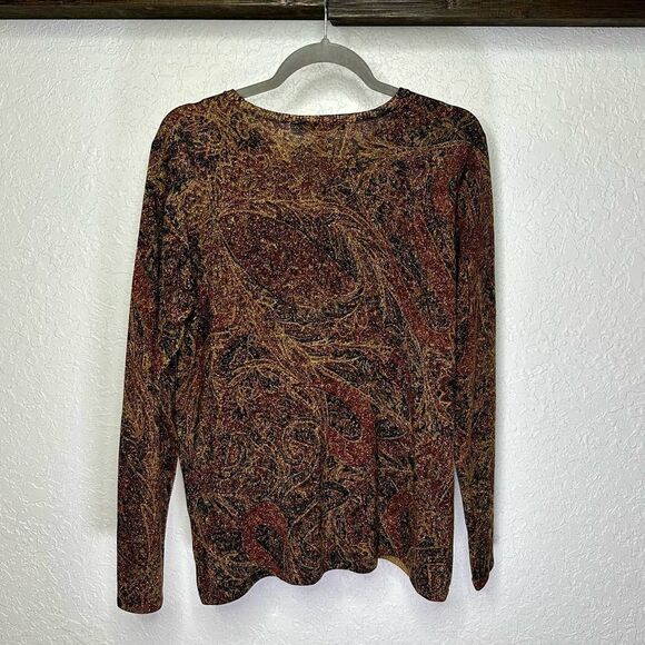 Ralph Lauren Women Brown Paisley Silk Cashmere Metallic Sweater Size 1X - Picture 3 of 9